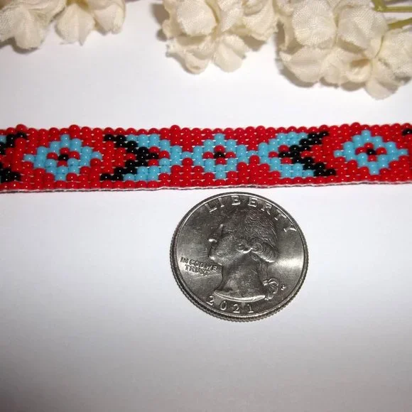 Beaded Bracelet Southwestern Western Style Red Turquoise Blue Black Silver A775 - Picture 4 of 9